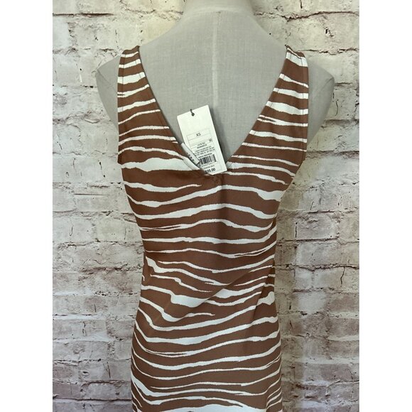 A New Day Womens XS Midi Slip Dress Zebra Print Sleeveless Brown Ivory Satin - Picture 4 of 5